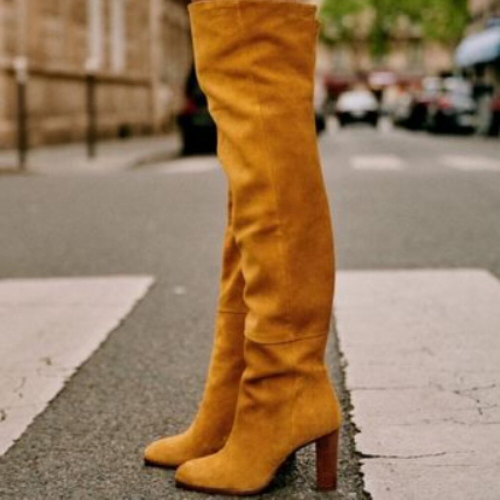 Sezane Annaelle Thigh-high suede boots in Ochre Size 37 (US 7)